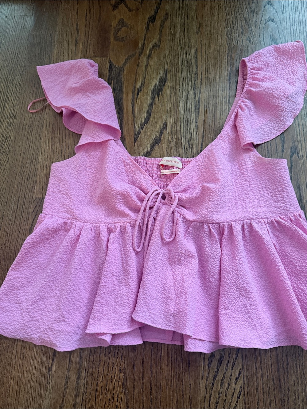 Urban outfitters Pink Ruffle Tie-Front ruffle top size large